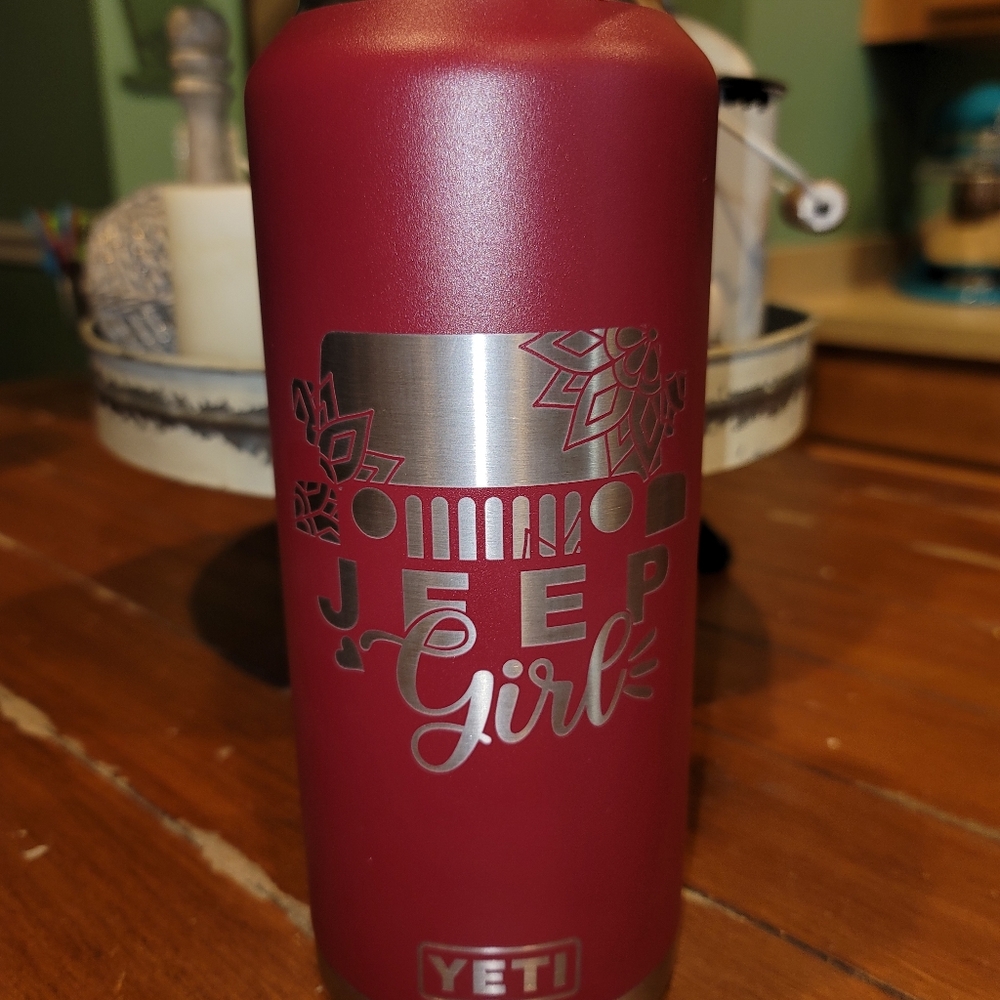 46oz Jeep Girl etched Yeti bottle Harvest Red